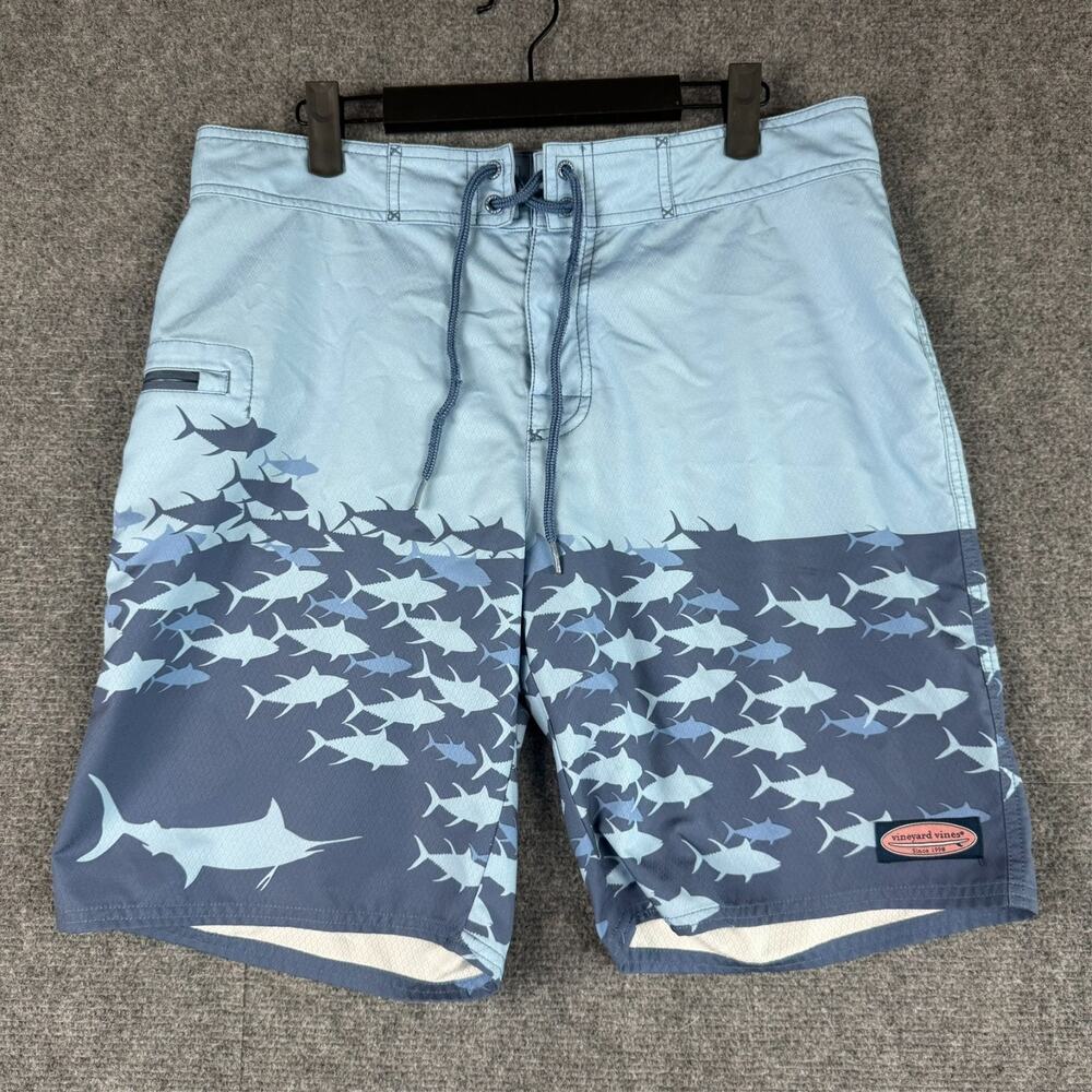 Vineyard Vines Men's 32 Shark Print Swim Trunks Board Shorts Quick Dry Beach